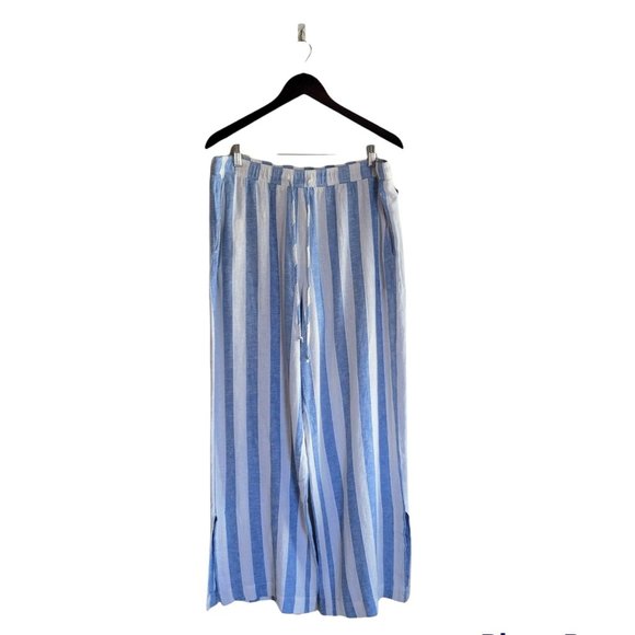 Cloth & Stone Womens Striped Linen Wide Leg Pants Beachy Vacation L - Picture 4 of 11